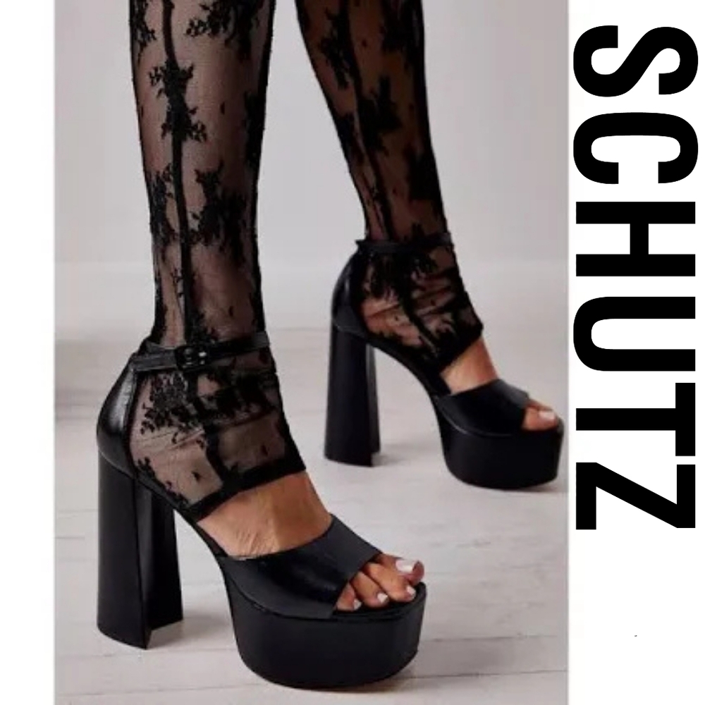 SCHUTZ Lenne Black Platform Heels Size 7.5 - Picture 3 of 7